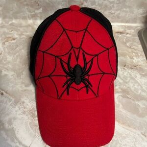 Spiderman Baseball Hat Red Black spider web Eyes One Size Fits Most Kids